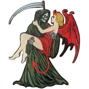 Grim Reaper She Devil Patch Death's Embrace Dark Love Goth Horror Punk Biker Embroidered Iron On 5x4"", Regular