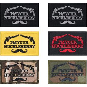 6 Pcs I'm Your Huckleberry Patch, Funny Hook and Loop Embroidered Tactical Morale Patches for Backpacks, Shirts, Bags, Jackets, Sweaters, Jeans, Hats, Helmets and Luggage