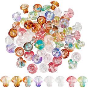 PH PandaHall 80pcs Mushroom Glass Beads 8 Colors Transparent Glass Beads Mushroom Craft Beads Lampwork Mushroom Bead for Jewelry DIY Craft Cake Decor Necklace Bracelet Earring Making, 1.6mm Hole