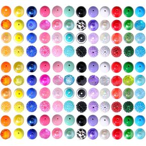 120 Pcs 20mm Beads for Pens 12 Colors Rhinestone Beads Bubblegum Beads Crystal Resin Chunky Beads with Tiny Round Spacers Extender Chains Beading Wire Keychains DIY Craft Pen Jewelry Making Supplies