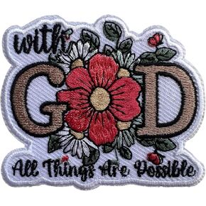 with God All Thing are Possible Patch, Size 3" Iron Patch or Sew On Patches for Backpacks Jeans Hats Clothes, Jesus Embroidered Patches, Embroidery Sticker Patches, Gifts for Christians