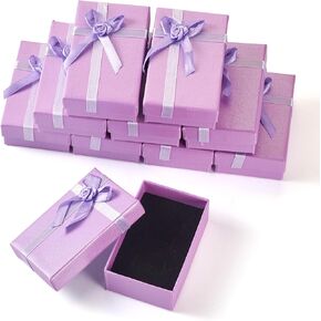 Craftdady 12 Pack Lilac Jewelry Boxes 1.99 x 3.15 Inch Rectangle Cardboard Boxes Small Necklace Earring Finger Ring Packing Boxes with Rose Bowknot for Festival Birthday Present Jewelry Display