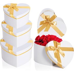 Resurhang 4 Pcs Heart Shaped Box for Flower Arrangement Christmas Heart Gift Box with Lid Present Gift Box for Wedding Birthday Valentines Bridesmaid Anniversary Party(Classic,Red)