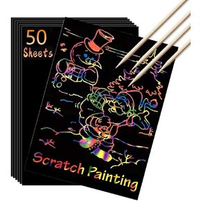 10x7inch Black Scratch Off Paper Set,50Pcs Magic Art Craft Supplies Kits for Kids Girls Boys Scratch Notes Sheet Doodle Pad for Fun DIY Gift