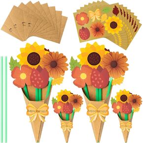 BeYumi Flower Bouquet Craft Kit - 24Pcs Fall Flower Bouquet Craft for Kids Make Your Own Thankful Flower Bouquet Autumn Fall Florals Thanksgiving DIY Gift Craft School Classroom Home Fun Activities
