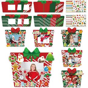 30 Packs Christmas DIY Picture Frames Craft Kit for Kids, Xmas Present Box Photo Frames Ornaments for Christmas Tree Party Decorations Favor Winter Art Gift Classroom School Home Activities