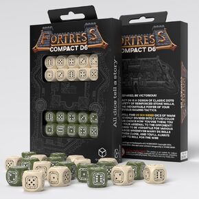 Fortress Compact D6: Beige & Olive by Q-Workshop, Dice for RPG Board Games, for 1+ Players and Ages 14+