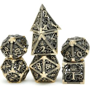مجموعة نرد لعبة DND المعدنية المجوفة باللون الأزرق الداكن 7 قطع من أجل الزنزانات والتنينات RPG MTG ألعاب الطاولة D&D Pathfinder Shadowrun وتعليم الرياضيات