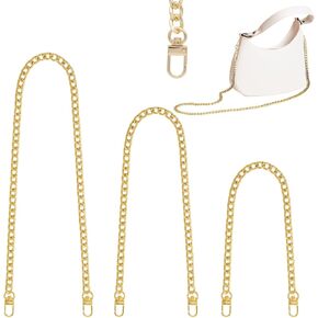 3 pieces Gold Purse Chain Strap Flat, 3 Different Sizes Iron Purse Straps Replacement Crossbody for DIY Straps for Bags with Metal Buckles(15.7/31.4/47.2 Inch)