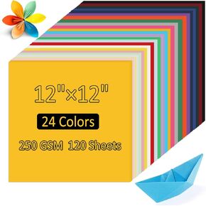 12×12" Colored Cardstock, 120 Sheets Cardstock Paper -24 Assorted Colors Construction Paper, 250GSM/90Ib Colorful Paper, Cardstock for Cricut Machines, Scrapbooking, Card Making, DIY Crafts