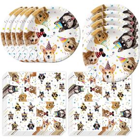 Dog Party Decorations Set Paper 20pcs Plates and 20pcs Napkins Puppy Birthday Party