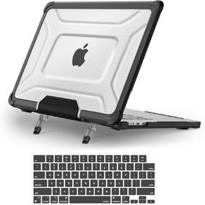 MOSISO Compatible with MacBook Air 15 inch Case 2025 2024 2023 M4 A3241 M3 A3114 M2 A2941, Full Protection Shockproof Heavy Duty TPU Bumper Dots Hard Shell with Foldable Stand&Keyboard Cover, Black