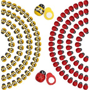120PCS Tiny Bees and Ladybugs Craft, AHIER 60pcs Wooden Bees Craft and 60pcs Ladybugs Self-Adhesive Embellishments Painted Flatback Wood Bumble Bee for Craft Scrapbooking DIY Decoration
