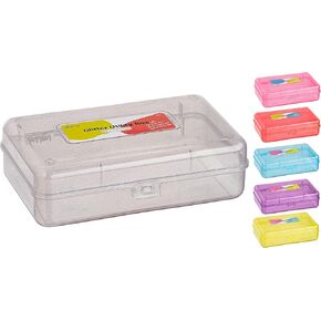 Enday Plastic Pencil Box with Snap Closure Lids Red, Small Utility Storage Crayon School and Office Supplies Case Organizer, Also Available in Glitter Pink, Purple, Blue, Green and Grey, 1 Pc