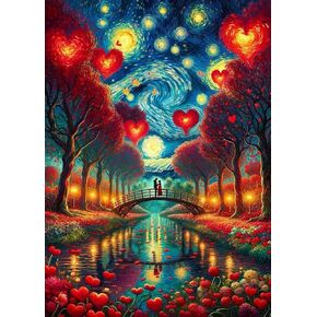 FHBUBPUP 5D Starlit Sky Diamond Painting Kits for Adults, Valentine's Day Diamond Painting Art Kits, DIY Full Drill Round Gem Painting Art Craft Home Decoration Gift12×16Inch