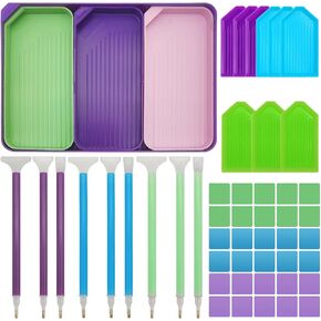 AFUNTA 52 PCS Diamond Paintings Accessories Kits, 13 Different Size Diamond Art Tray, 9 Diamond Paintings Pens, 30 Diamond Art Wax, Colourful Diamond Art Tools Kits