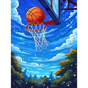 Zariocy 5D Diamond Art Kits for Adults Basketball, DIY Diamond Painting Art Round Full Drill Crystal Diamond Embroidery Paintings Arts Craft for Home Office Wall Decor 12x16 inch