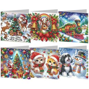 MEGZIHXN 6 Packs Christmas Tree Snowman Xmas Deer Diamond Art Christmas Cards with Envelopes Diamond Painting Greeting Card Making Christmas Crafts DIY Kits for Adults Birthday Thanksgiving Day