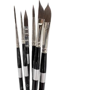 Trekell Onyx Watercolor Paint Brush Set - Assorted Professional Paint Brushes for Oil Paint, Fluid Acrylic, and Gouache - 6" Brush Handles, 6 Piece Set