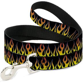Dog Leash Flames Black Yellow Orange 6 Feet Long 0.5 Inch Wide