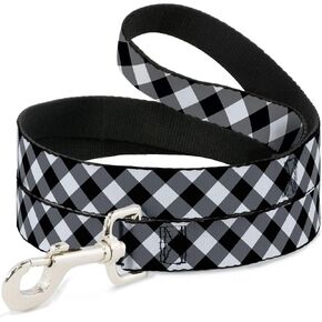 Buckle-Down Dog Leash Diagonal Buffalo Plaid Black White Available In Different Lengths And Widths For Small Medium Large Dogs and Cats, 6 Feet Long - 1" Wide