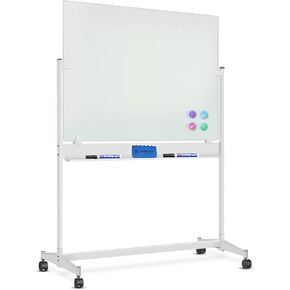 Rolling Magnetic Black Glass Whiteboard on Wheels 60x40 - Height Adjustable Mobile Dry Erase Board with Stand, ZHIDIAN Large Movable Tempered Glass Board Portable Blackboard Easel