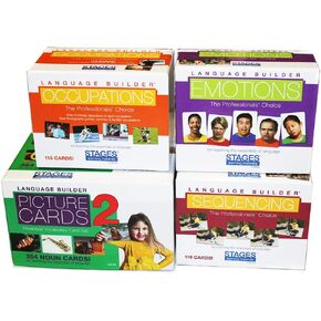 Language Builder 4-Box Follow Up Kit (Nouns 2, Sequencing, Emotions, and Occupations flash card sets)