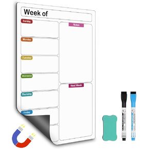 [Weekly] Magnetic White Board Calendar for Refrigerator, Dry Erase Calendar Planning Board for Fridge, Routine Planner Whiteboard for Monthly Weekly Daily Scheduling, To Do List, Meal, Chore, 16"x12"