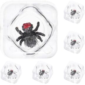 Wakauto 6PCS Clear Fake Ice Cubes, Miniature Novelty Square Shape Lifelike Tricky Ice Cube Molds with Artificial Inner Fly Kidding,0.98" Interesting Crystals Plastic Ice Rocks Props