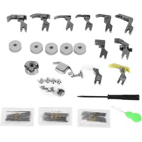 17 Sets Sewing Machine Presser Feet Set Flat Sewing Machine Aluminum Shuttle Core Industrial Flat Sewing Machine Foot Kit for Babylock and Low Shank Sewing Machines