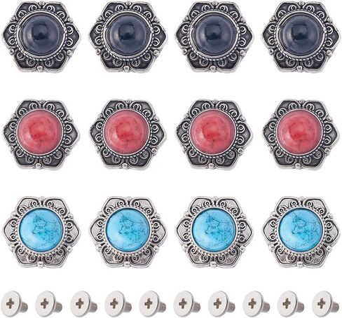 GORGECRAFT 21 Sets Turquoise Buttons Screw Back Buttons 3 Colors Western Style Buds Daisy Button Sunflower Decorative Buckle Vintage Flower Replacement Buckle for DIY Leather Craft Bags Decor in Saudi Arabia