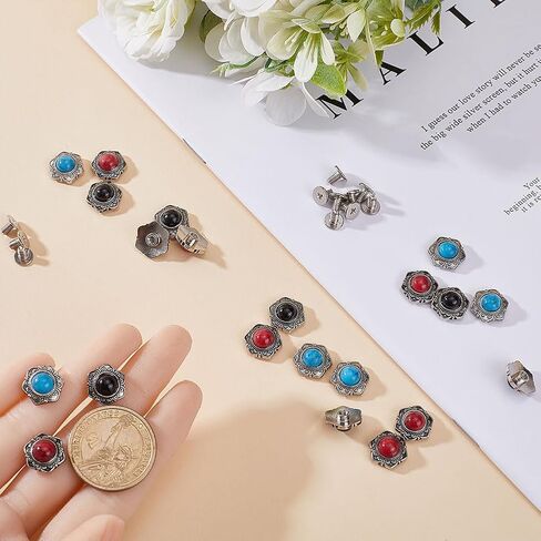 GORGECRAFT 21 Sets Turquoise Buttons Screw Back Buttons 3 Colors Western Style Buds Daisy Button Sunflower Decorative Buckle Vintage Flower Replacement Buckle for DIY Leather Craft Bags Decor in Saudi Arabia