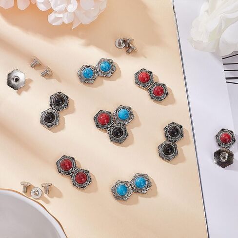 GORGECRAFT 21 Sets Turquoise Buttons Screw Back Buttons 3 Colors Western Style Buds Daisy Button Sunflower Decorative Buckle Vintage Flower Replacement Buckle for DIY Leather Craft Bags Decor in Saudi Arabia
