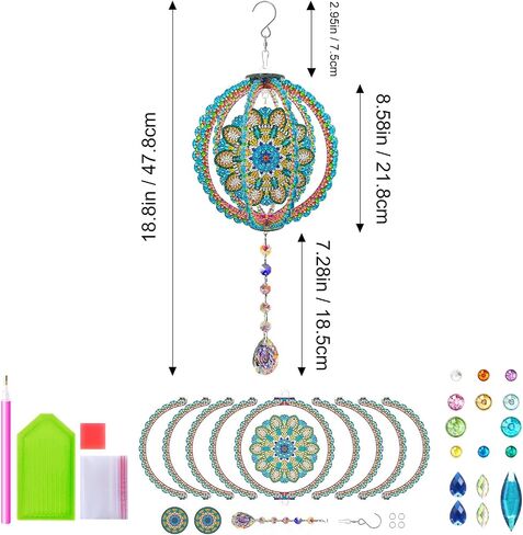 YOYA Diamond Painting Wind Chimes, DIY Mandala 5D Diamond Art Suncatchers for Windows Hanging, Double Sided Wind Chimes Diamond Art Kits for Adults with Crystal Pendant for Home Garden Decor in Saudi Arabia