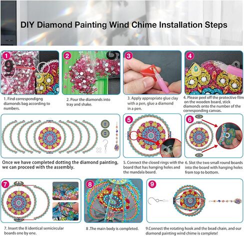 YOYA الماس اللوحة الرياح الدقات، DIY ماندالا 5D الماس الفن Suncatchers للنوافذ شنقا، مزدوجة من جانب الرياح الدقات الماس مجموعات الفن للبالغين مع قلادة كريستال لديكور حديقة المنزل in Kuwait