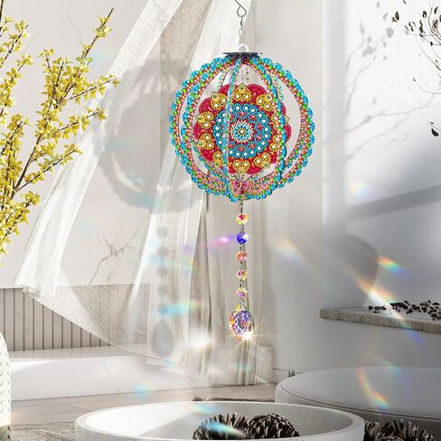 YOYA الماس اللوحة الرياح الدقات، DIY ماندالا 5D الماس الفن Suncatchers للنوافذ شنقا، مزدوجة من جانب الرياح الدقات الماس مجموعات الفن للبالغين مع قلادة كريستال لديكور حديقة المنزل in Kuwait