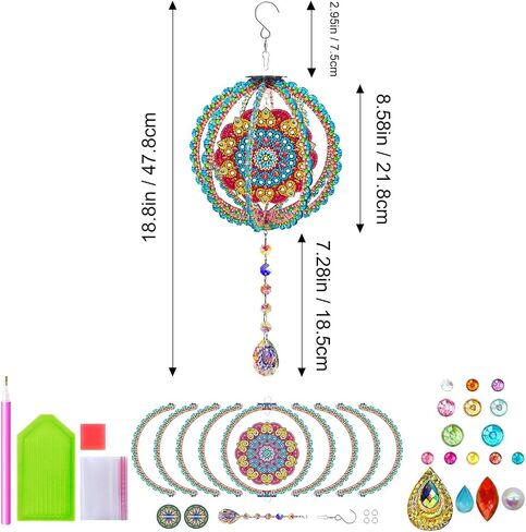 YOYA الماس اللوحة الرياح الدقات، DIY ماندالا 5D الماس الفن Suncatchers للنوافذ شنقا، مزدوجة من جانب الرياح الدقات الماس مجموعات الفن للبالغين مع قلادة كريستال لديكور حديقة المنزل in Kuwait