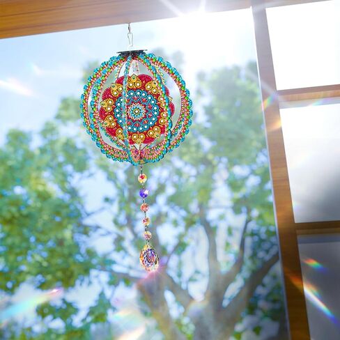 YOYA الماس اللوحة الرياح الدقات، DIY ماندالا 5D الماس الفن Suncatchers للنوافذ شنقا، مزدوجة من جانب الرياح الدقات الماس مجموعات الفن للبالغين مع قلادة كريستال لديكور حديقة المنزل in Kuwait