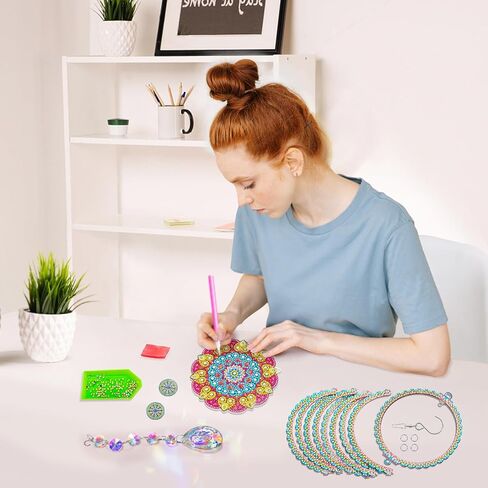 YOYA الماس اللوحة الرياح الدقات، DIY ماندالا 5D الماس الفن Suncatchers للنوافذ شنقا، مزدوجة من جانب الرياح الدقات الماس مجموعات الفن للبالغين مع قلادة كريستال لديكور حديقة المنزل in Kuwait