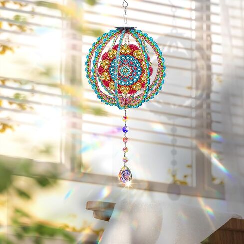 YOYA الماس اللوحة الرياح الدقات، DIY ماندالا 5D الماس الفن Suncatchers للنوافذ شنقا، مزدوجة من جانب الرياح الدقات الماس مجموعات الفن للبالغين مع قلادة كريستال لديكور حديقة المنزل in Kuwait