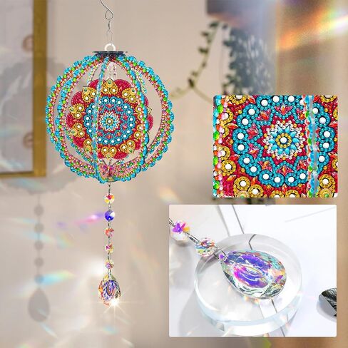 YOYA الماس اللوحة الرياح الدقات، DIY ماندالا 5D الماس الفن Suncatchers للنوافذ شنقا، مزدوجة من جانب الرياح الدقات الماس مجموعات الفن للبالغين مع قلادة كريستال لديكور حديقة المنزل in Kuwait