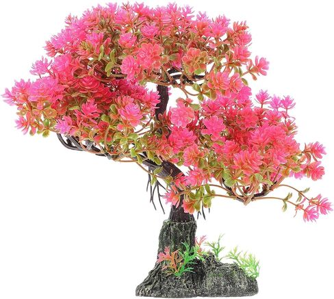 iplusmile Aquarium Artificial Plastic Plants Decoration : Bonsai Tree Fish Tank Decor Ornament - Lifelike Betta Fishing Tank Hides Tree Simulation Accessories for Goldfish Tank, Pink in Kuwait