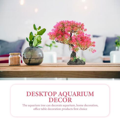 iplusmile Aquarium Artificial Plastic Plants Decoration : Bonsai Tree Fish Tank Decor Ornament - Lifelike Betta Fishing Tank Hides Tree Simulation Accessories for Goldfish Tank, Pink in Kuwait