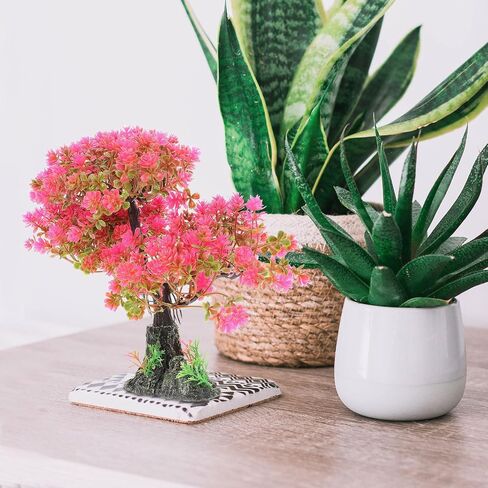 iplusmile Aquarium Artificial Plastic Plants Decoration : Bonsai Tree Fish Tank Decor Ornament - Lifelike Betta Fishing Tank Hides Tree Simulation Accessories for Goldfish Tank, Pink in Kuwait