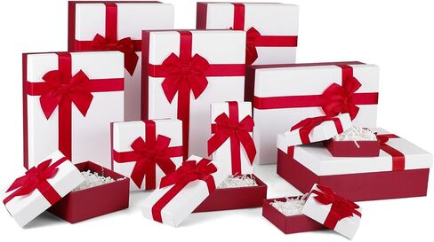 6 PCS Gift Boxes for Present, Christmas Gift Boxes with Lids 6 Sizes Nesting Gift Boxes for Christmas Valentine's Day Birthday Wedding Presents Stocking Stuffers(Red&White) in Saudi Arabia