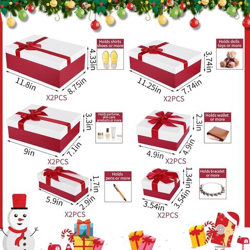 6 PCS Gift Boxes for Present, Christmas Gift Boxes with Lids 6 Sizes Nesting Gift Boxes for Christmas Valentine's Day Birthday Wedding Presents Stocking Stuffers(Red&White) in Saudi Arabia