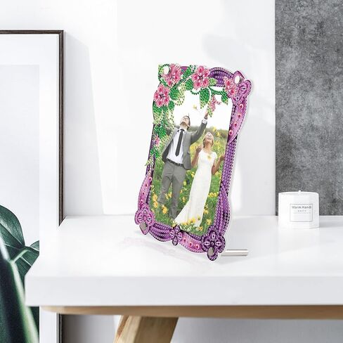5D Diamond Art Painting Kits Photo Frames with Stand Snowflake, Diamond Art Photo Frame Kits Desktop, 5D Special Shape Crystal Rhinestones Diamond Art Kits for Living Room Office Table Christmas Decor in Kuwait