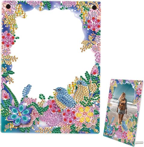 5D Diamond Art Painting Kits Photo Frames with Stand Snowflake, Diamond Art Photo Frame Kits Desktop, 5D Special Shape Crystal Rhinestones Diamond Art Kits for Living Room Office Table Christmas Decor in Kuwait
