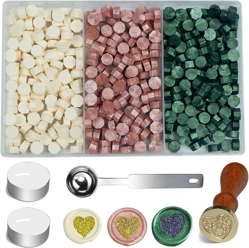 Wax Seal Beads Kit, Zifospy 3 Colors 420 PCS Sealing Wax Beads with 1PCS Heart Wax Seal Stamp, 1PCS Wax Melting Spoon and 2 Candles for Wax Seal, Wax Seal Kit for Invitations in Saudi Arabia