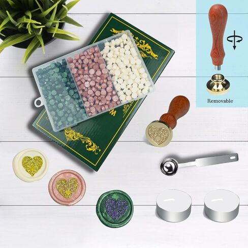 Wax Seal Beads Kit, Zifospy 3 Colors 420 PCS Sealing Wax Beads with 1PCS Heart Wax Seal Stamp, 1PCS Wax Melting Spoon and 2 Candles for Wax Seal, Wax Seal Kit for Invitations in Saudi Arabia
